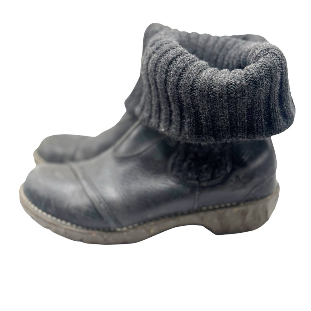 El Naturalista Women Ankle Boots Size 38/5 Black Leather With Knit Fold Over